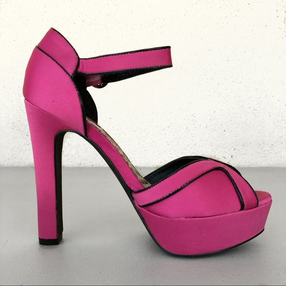 Shoes - Qupid Qudrama Fuchsia Satin Peep Toe Heel